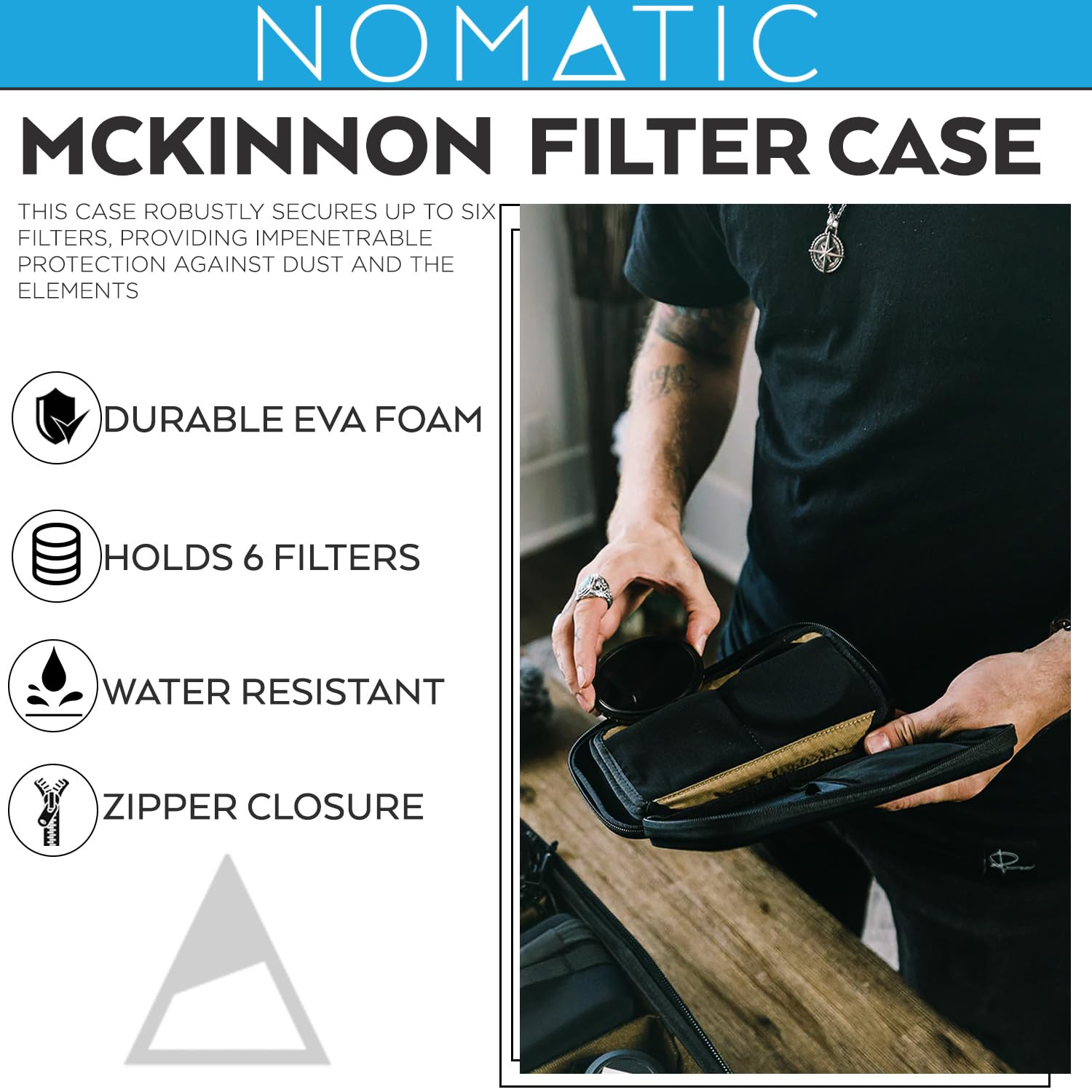 NOMATIC McKinnon Filter Case - Camera Case for Lens Filters - Fits up to 6 82mm Filters - Weather Resistant EVA Foam Tech Pouch