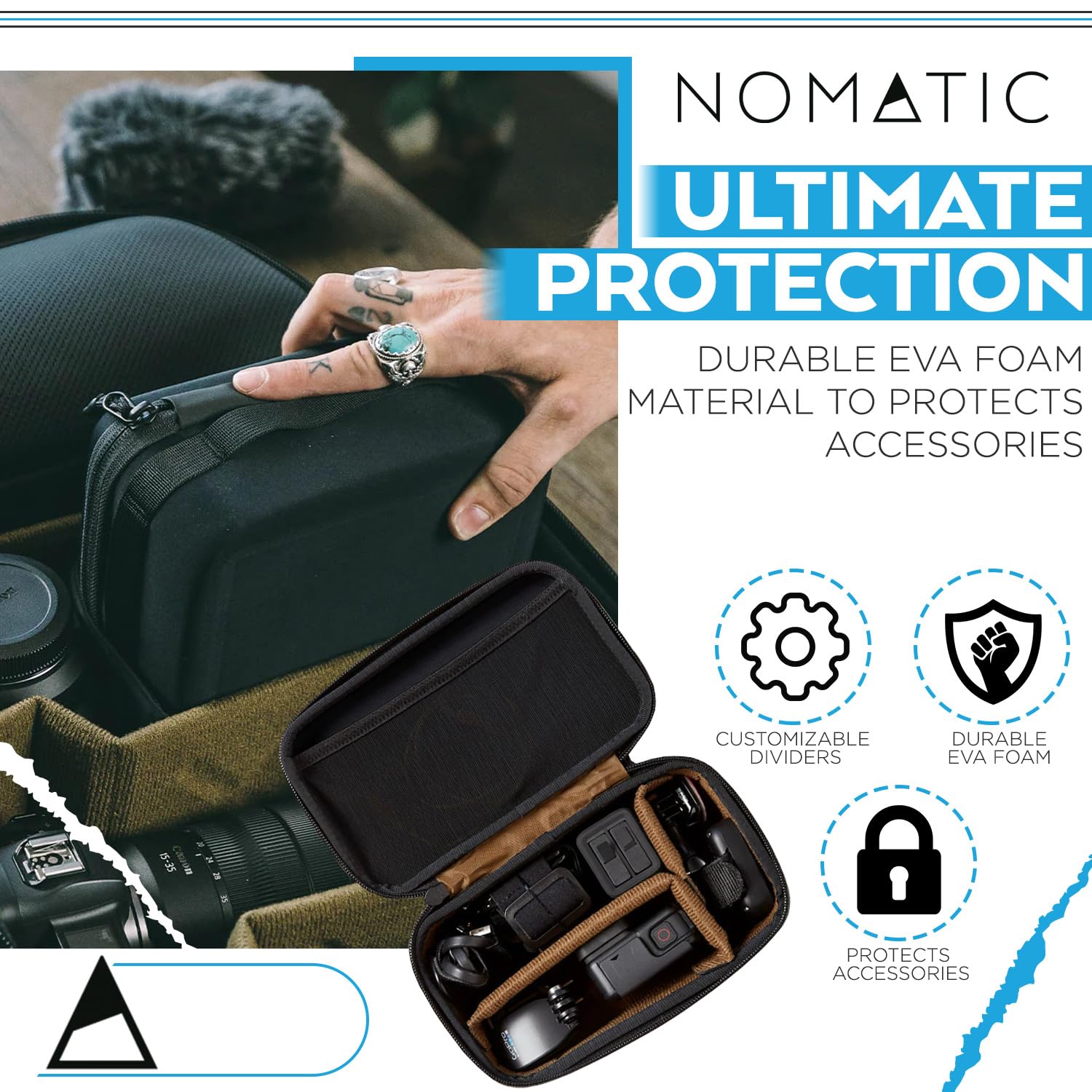 NOMATIC Mckinnon Camera Accessory Case- Eva Molded Foam with Customizable Camera Bag Dividers, Perfect for DSLR Cameras