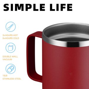 MEWAY 12oz Coffee Mug With Handle 2 Pack Bulk,Stainless Steel Insulated Travel Tumblers With Sliding Lid,Double Wall Vacuum Camping Cup for Hot & Cold Drinks Tea (Red,Set of 2)