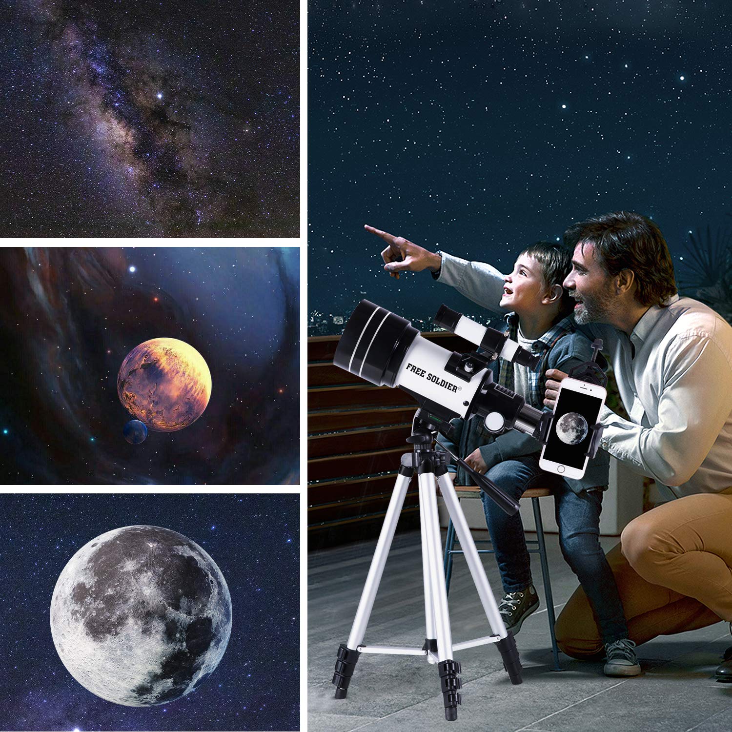 Telescope for Kids Adults Beginners - 15X-150X High Power Astronomical Refractor Telescope Portable Travel Telescope for Adults Cool Astronomy for Christmas, White