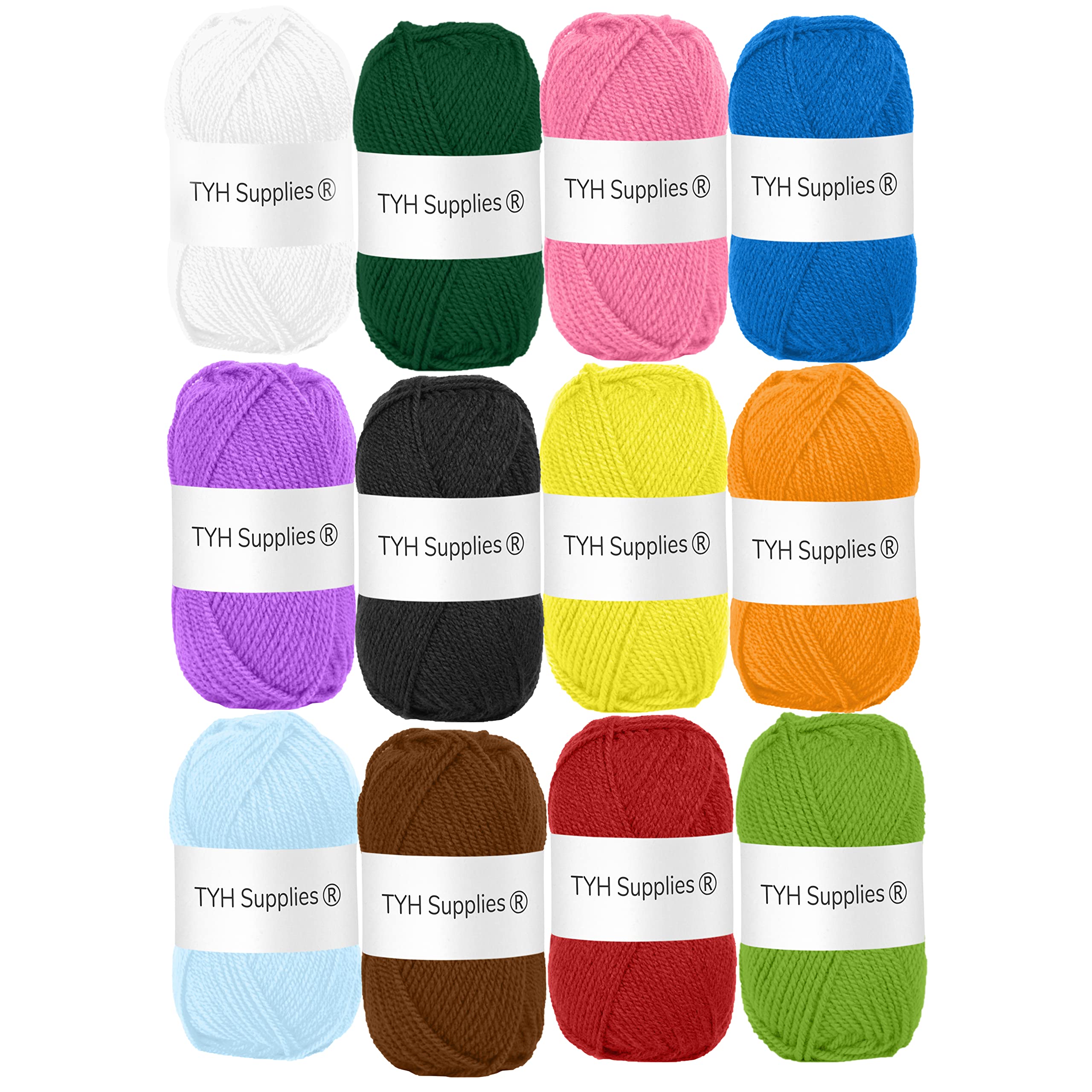 TYH Supplies 12 Acrylic Yarn Pack | 1320 Yard Soft Yarn Medium Weight | Beginner Assorted Yarn Set | 12 Unique Colors 110 Yard Each Skein | Multipack for Amigurumi and Crafts