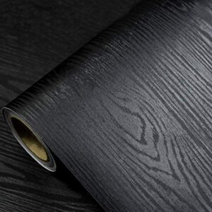 Black Wood Wallpaper - Peel and Stick Wallpaper Wood – Black Wood Self-Adhesive & Removable Wallpaper for Countertop Furniture Kitchen Wall, Realistic Wood Sensation, Easy to Clean, 17.7” ×393” Vinyl