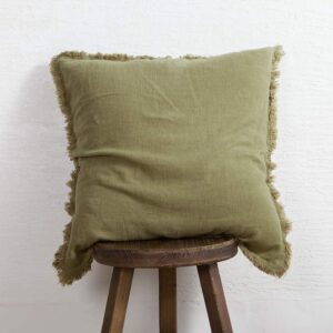 ATLINIA Fringed Cushion Cover 20 x 20 Soft Linen Decorative Throw Pillow Cover for Couch Sofa Bed and Outdoor Olive Pillow Cover