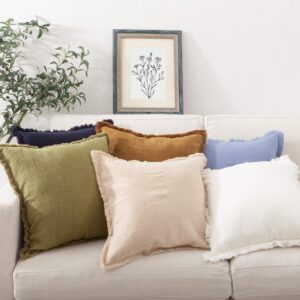 ATLINIA Fringed Cushion Cover 20 x 20 Soft Linen Decorative Throw Pillow Cover for Couch Sofa Bed and Outdoor Olive Pillow Cover