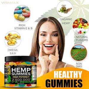 Vitamax Hemp Gummies - Great for Peace & Relaxation - 2,500,000 - Natural Fruit Flavors Tasty Relief – Made in USA – Relaxing Gummies – 100ct