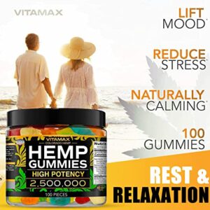 Vitamax Hemp Gummies - Great for Peace & Relaxation - 2,500,000 - Natural Fruit Flavors Tasty Relief – Made in USA – Relaxing Gummies – 100ct