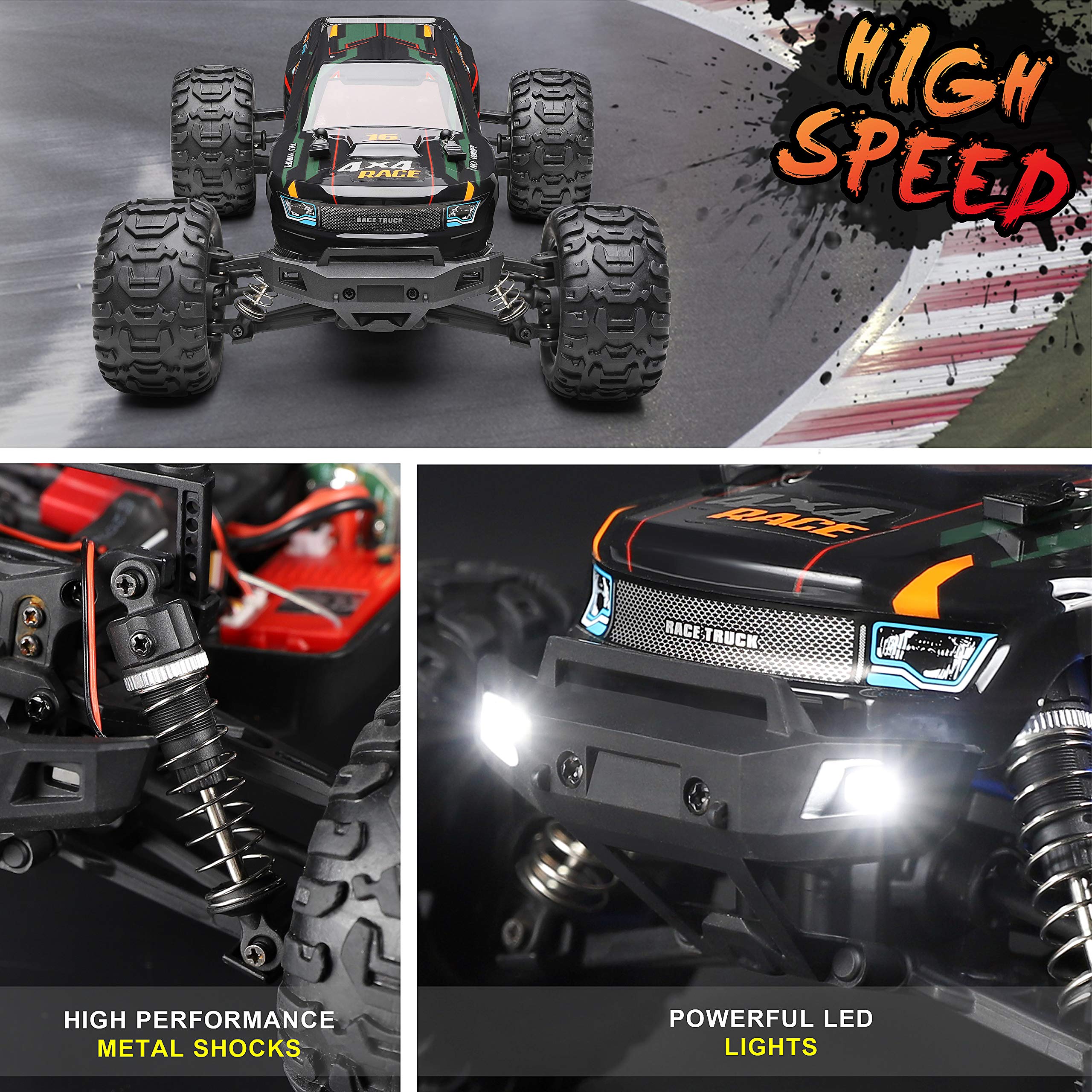 HAIBOXING Remote Control Car 16889, 1:16 Scale 2.4Ghz RC Cars 4x4 Off Road Trucks, Waterproof RTR RC Monster Truck 36KM/H, Toys for Kids and Adults with 2 Batteries 35+ mins Play