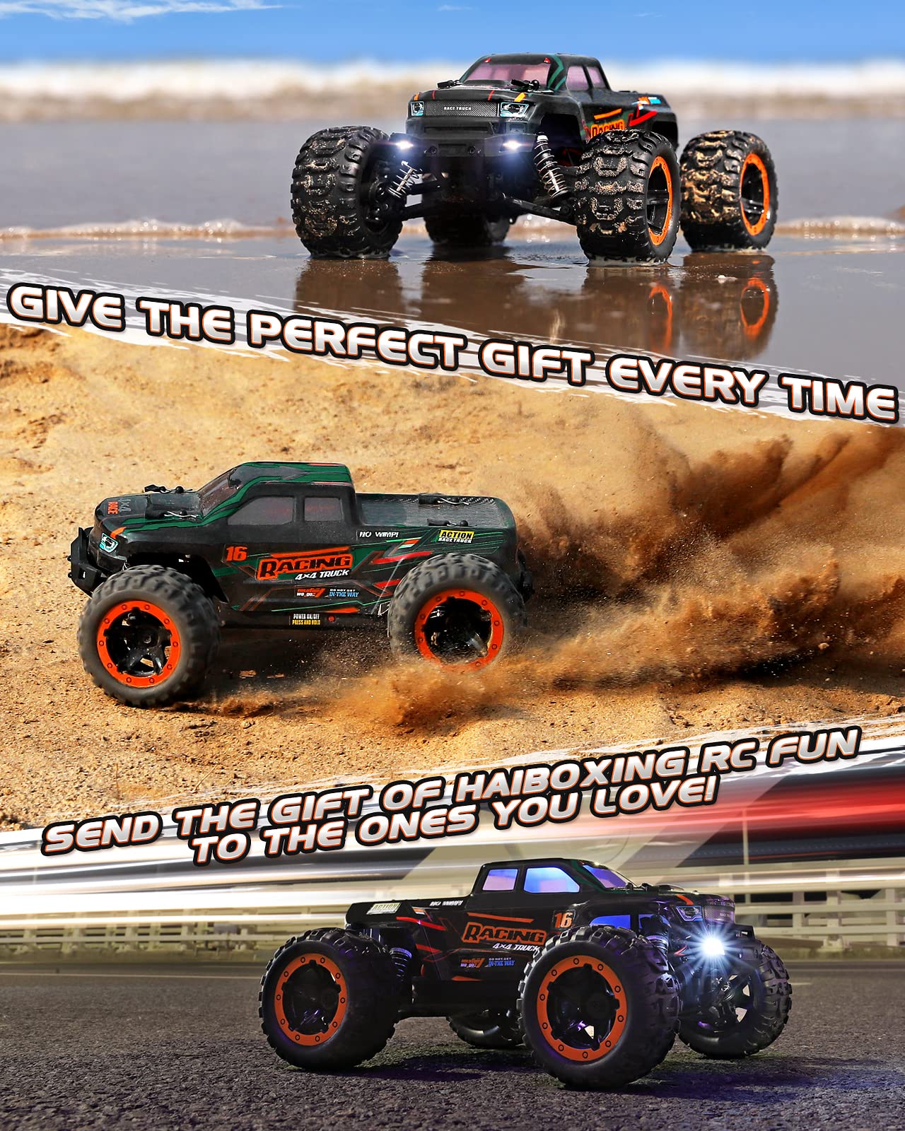 HAIBOXING Remote Control Car 16889, 1:16 Scale 2.4Ghz RC Cars 4x4 Off Road Trucks, Waterproof RTR RC Monster Truck 36KM/H, Toys for Kids and Adults with 2 Batteries 35+ mins Play