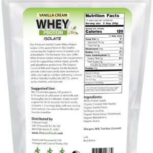 Z Natural Foods Vanilla Cream Whey Protein Isolate, Nutrition-Rich, Flavorful Protein Powder for Heart Health and Immunity, Great in Tea, Coffee, Smoothie, Non-GMO, Gluten-Free, Kosher, 1 lb.