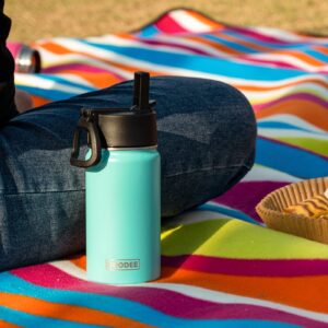 koodee Water Bottle-12 oz Stainless Steel Double Wall Vacuum Insulated Water Bottle for School-Wide Mouth Flask with Straw Lid (Teal)