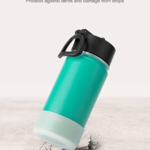 koodee Water Bottle-12 oz Stainless Steel Double Wall Vacuum Insulated Water Bottle for School-Wide Mouth Flask with Straw Lid (Teal)