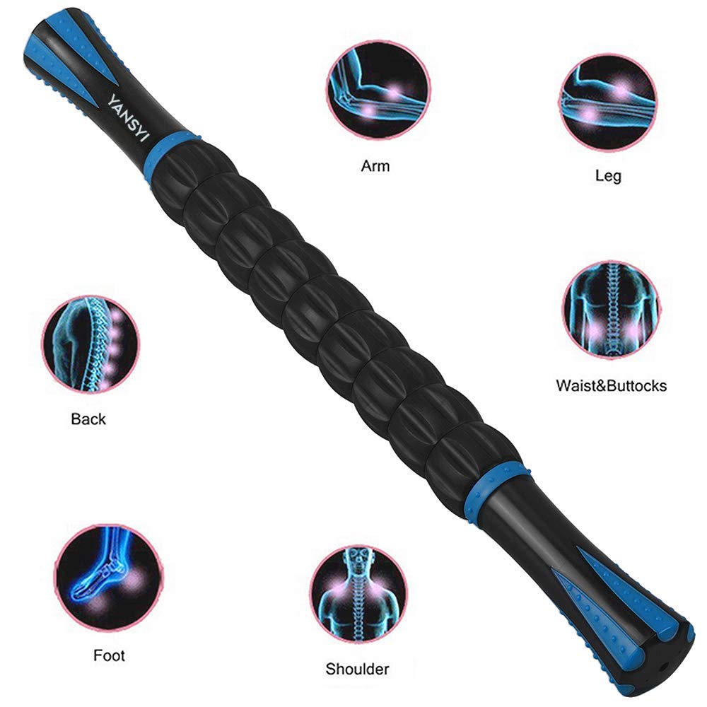 Yansyi Muscle Roller Stick for Athletes - Body Massage Stick - Release Myofascial Trigger Points Reduce Muscle Soreness Tightness Leg Cramps & Back Pain for Physical Therapy & Recovery (Blue 1)