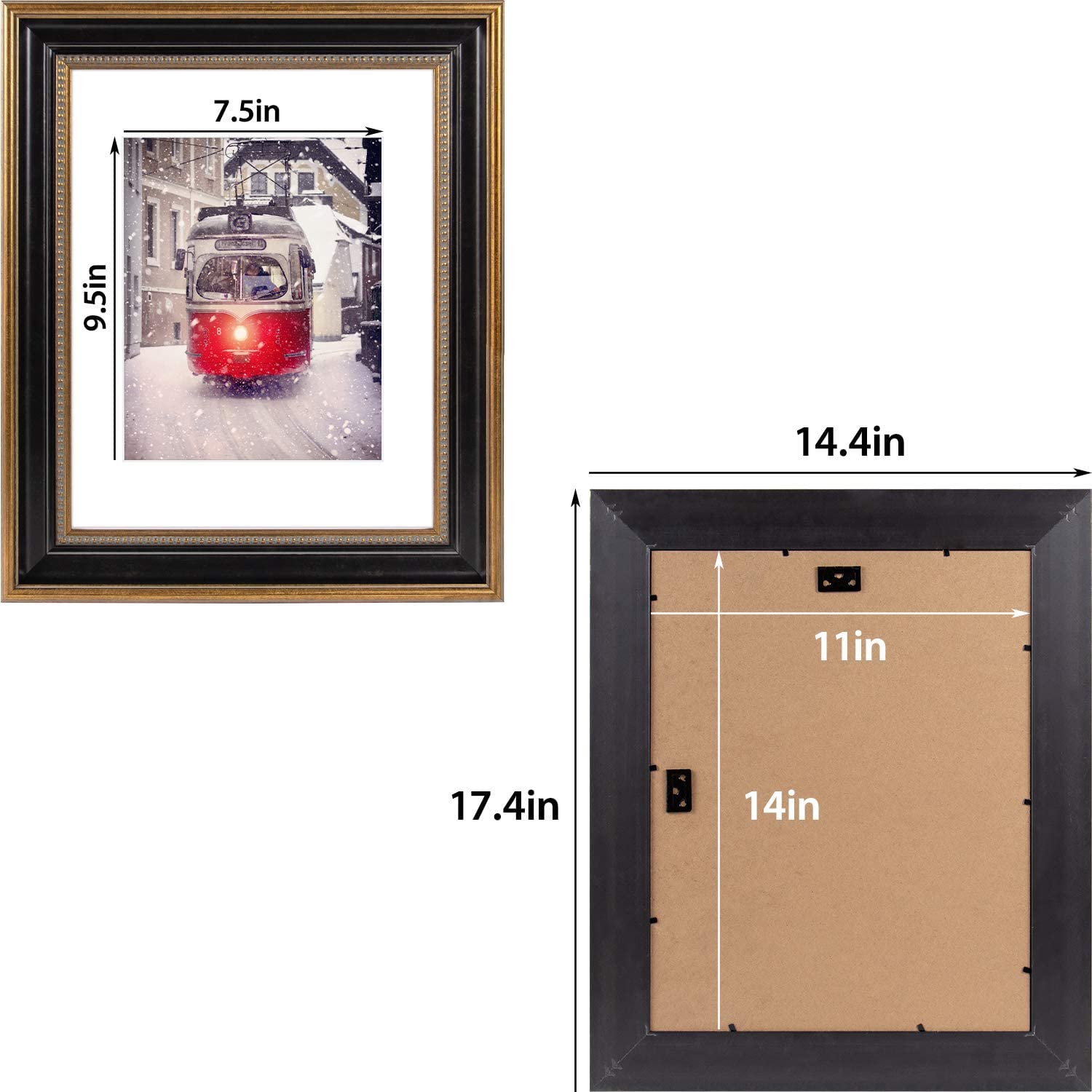 Space Art Deco, 11x14 Picture Frame with Mat for 8x10 Photo or Display 11x14 Poster/Photo/Print Without Mat, Shatter Resistant Glass Wall Mounting (Ornate Gold/Black)