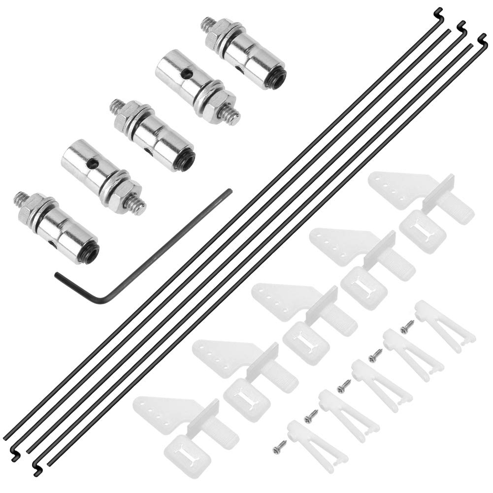 HobbyPark 20pcs Nylon Control Horns 20x11mm + 1.2x21mm Clevis + Pushrod Connector Linkage Stopper 1.3mm + 1.2 x 180mm Steel Z Style Pushrods Parts for RC Airplane Plane