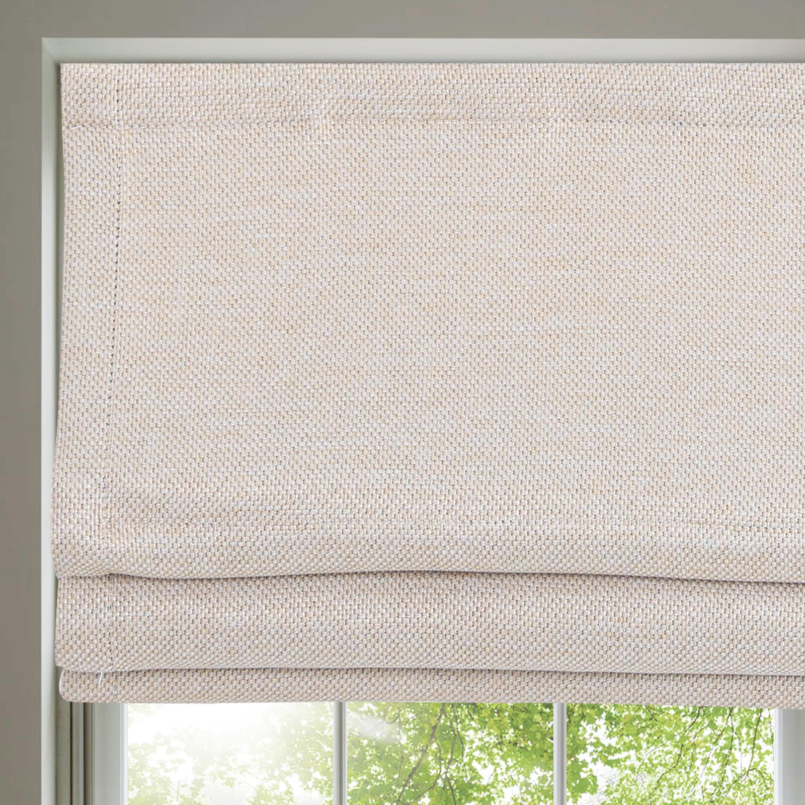 Artdix Cordless Roman Shades Blinds Window Shades, Beige Blackout Solid Fabric Custom Roman Shades for Windows, Doors, Farmhouse, Kitchen