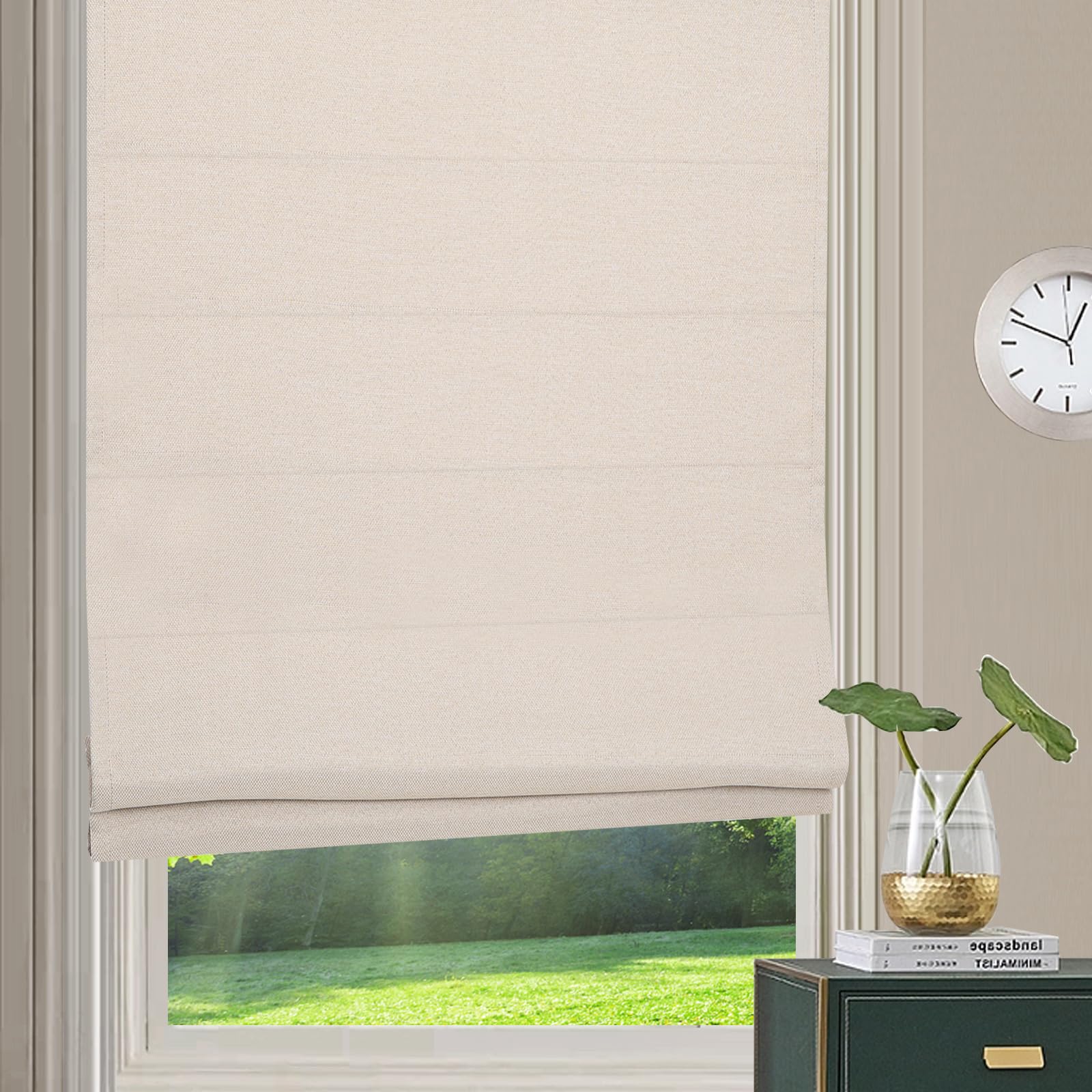 Artdix Cordless Roman Shades Blinds Window Shades, Beige Blackout Solid Fabric Custom Roman Shades for Windows, Doors, Farmhouse, Kitchen