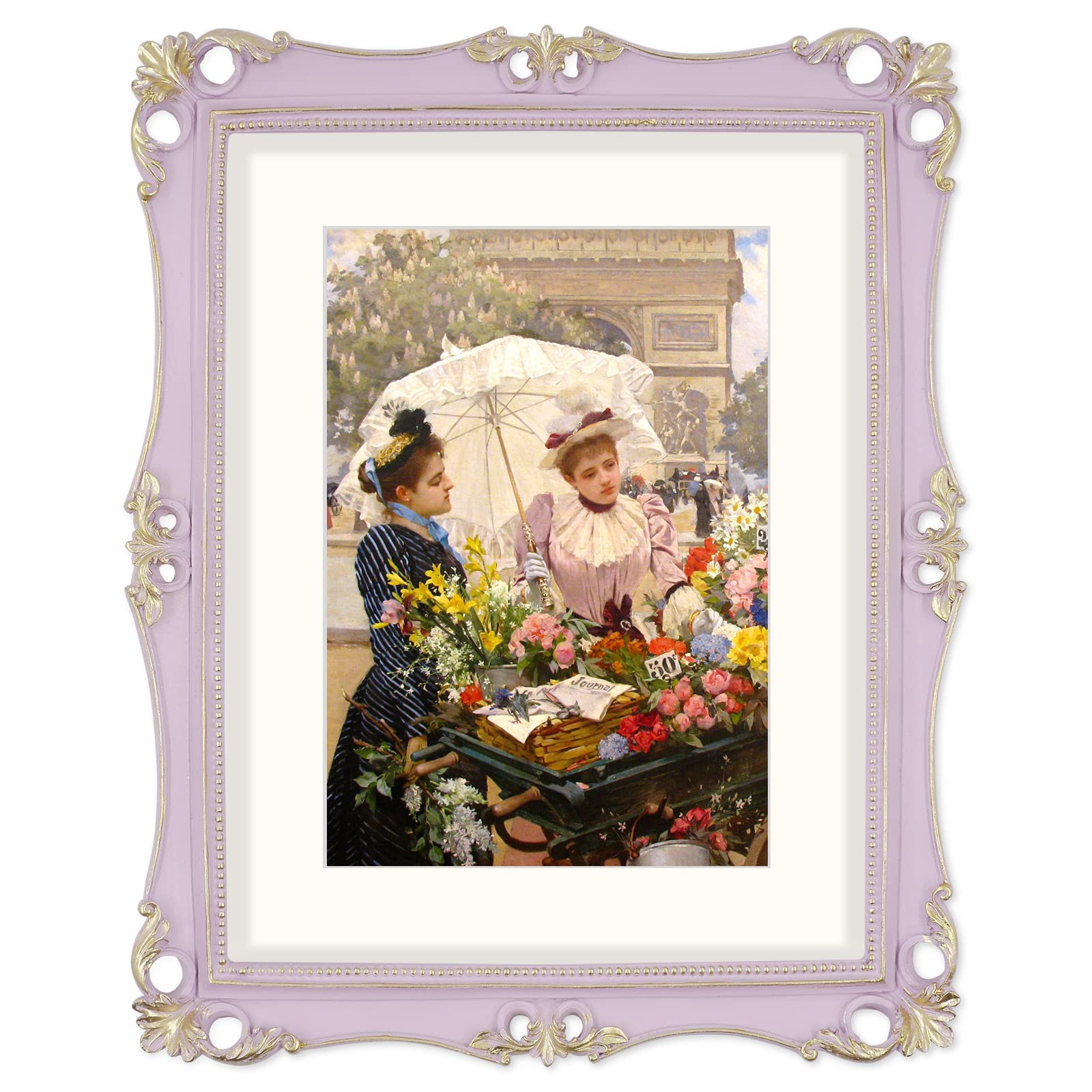 SIMON'S SHOP 11x14 Picture Frame Antique Frame 11x14 Vintage Photo Frames 14 x 11 in Lilac with Gold Trim, Wall Mounting Poster Frame Frames