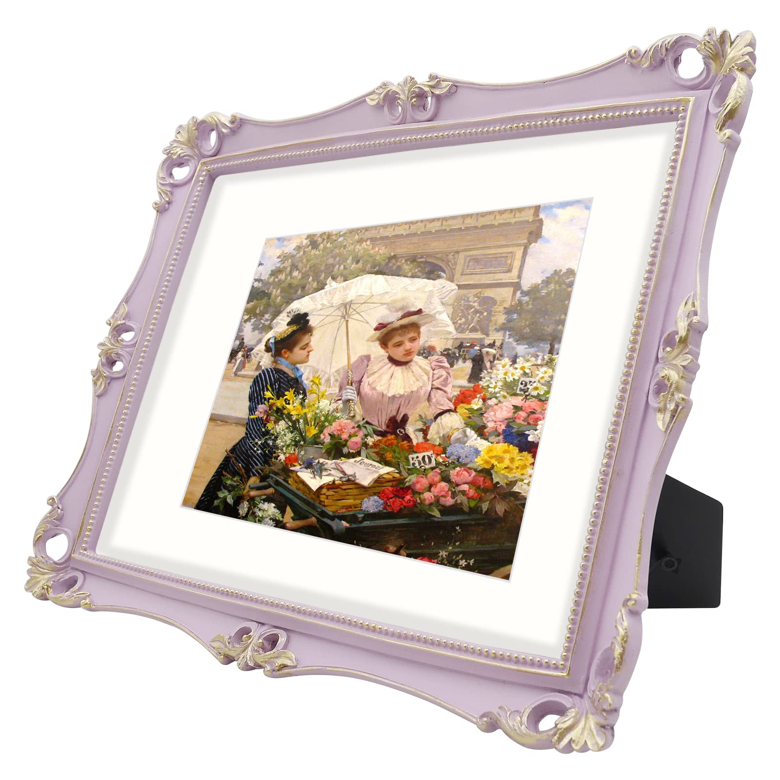 SIMON'S SHOP 11x14 Picture Frame Antique Frame 11x14 Vintage Photo Frames 14 x 11 in Lilac with Gold Trim, Wall Mounting Poster Frame Frames