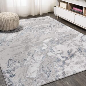 jonathan y sor203b-8 swirl marbled abstract indoor area-rug contemporary casual transitional easy-cleaning bedroom kitchen living room non shedding, 8 x 10, gray/blue