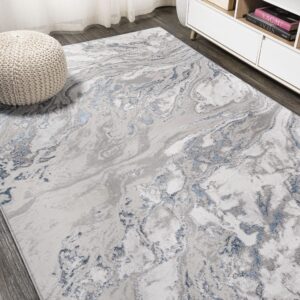 JONATHAN Y SOR203B-8 Swirl Marbled Abstract Indoor Area-Rug Contemporary Casual Transitional Easy-Cleaning Bedroom Kitchen Living Room Non Shedding, 8 X 10, Gray/Blue