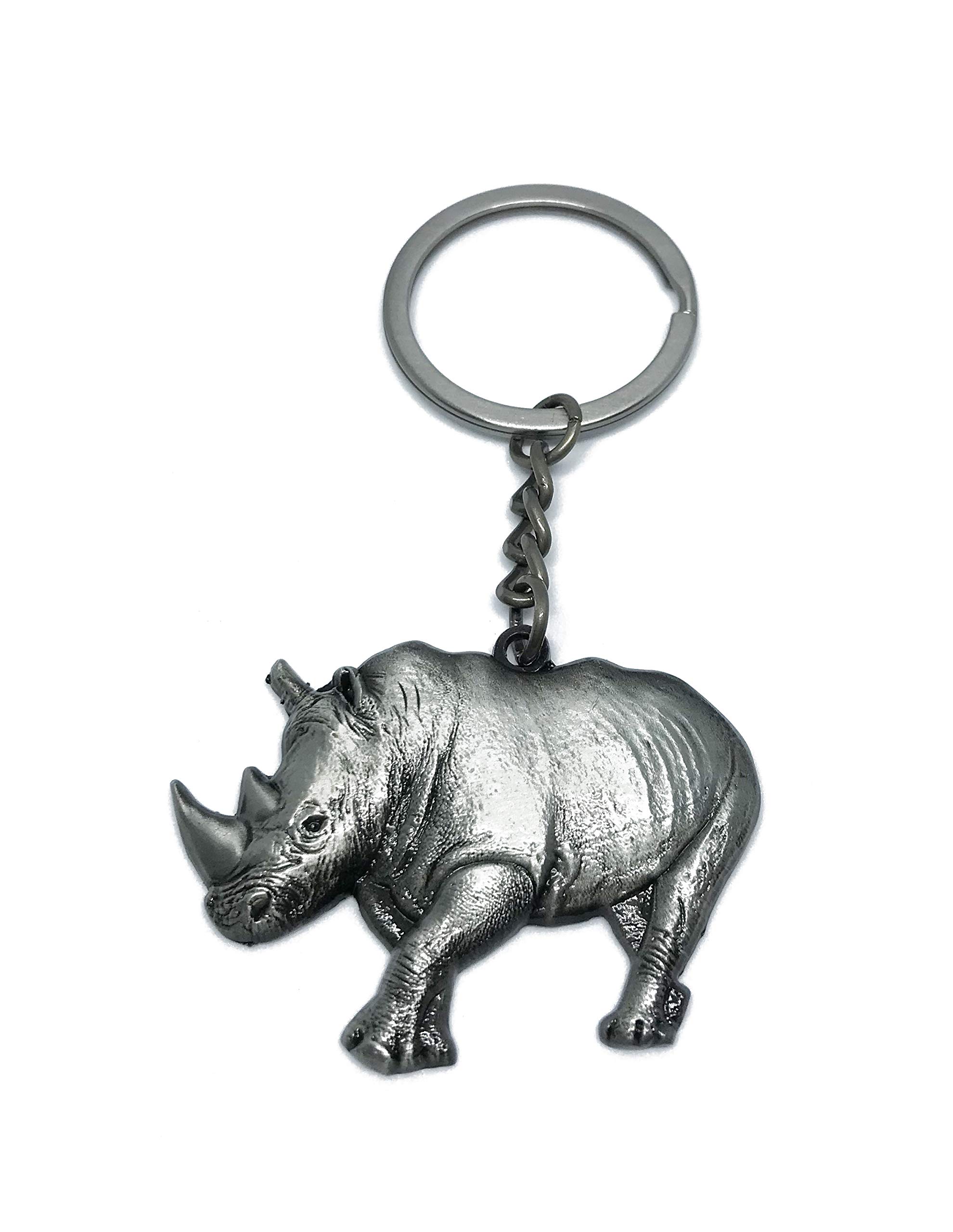 Sonoran Souvenirs RHINOCEROS Pewter Keychain - Good Luck Charm Rhino Decorative Safari Jungle Animals