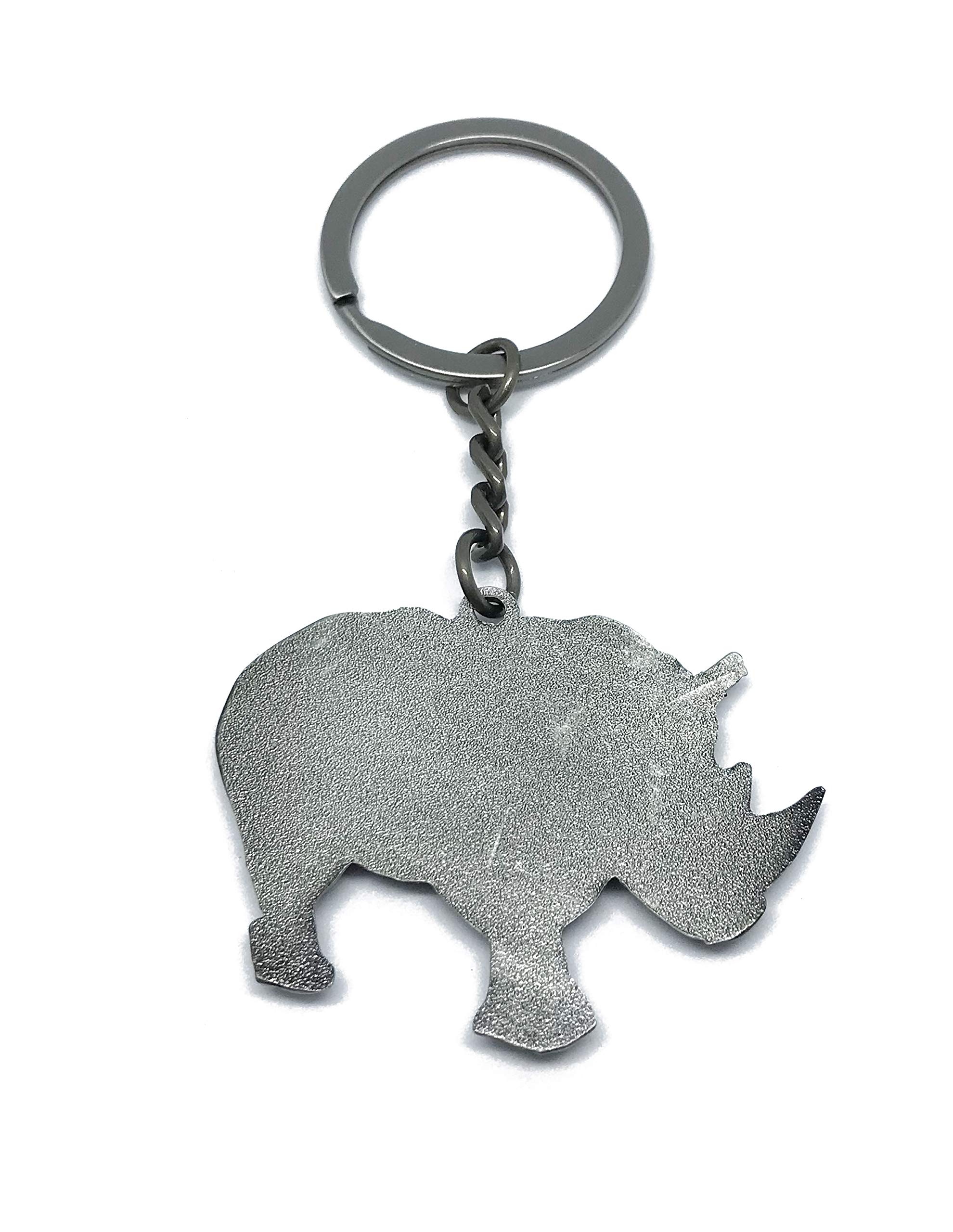 Sonoran Souvenirs RHINOCEROS Pewter Keychain - Good Luck Charm Rhino Decorative Safari Jungle Animals