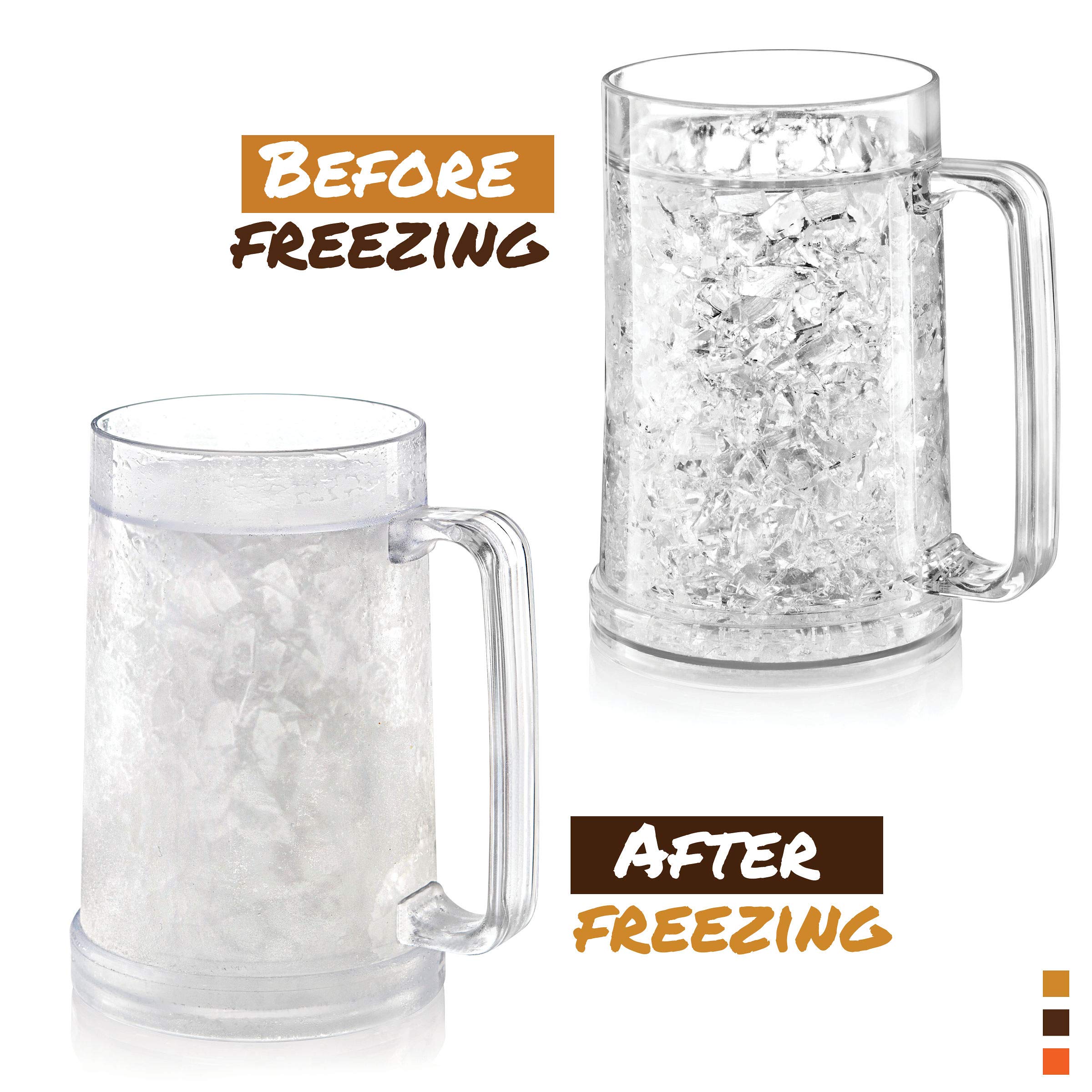 luxail Freezer Beer Mug, Double Wall, Insulated Gel Plastic Pint Freezable Glass, 16 oz, Clear 1 pack, Chiller Frosty Cup, Frozen Ice Mug, Freezer Cup.