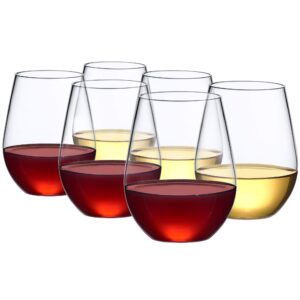 Amazing Abby - Cynthia - 20-Ounce Unbreakable Tritan Wine Glasses (Set of 6), Plastic Stemless Wine Tumblers, Reusable, BPA-Free, Dishwasher-Safe, Perfect for Poolside, Outdoors, Camping, and More