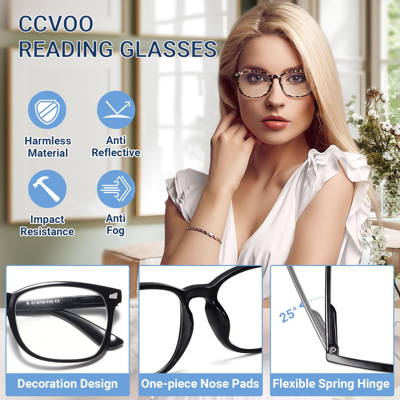 CCVOO 5 Pack Reading Glasses Blue Light Blocking, Filter UV Ray/Glare Computer Readers Fashion Nerd Eyeglasses Women/Men (*C1 Mix, 1.5)