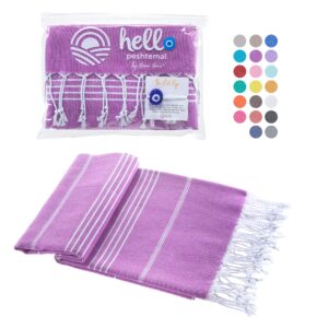 Hello Peshtemal Turkish Beach Towel, Prewashed, 100% Cotton, Soft, Absorbent, Quick Dry, Sand Free Oversized Bath Towels for Bathroom, Pool, Travel, Size 39x71 Inches (Purple)