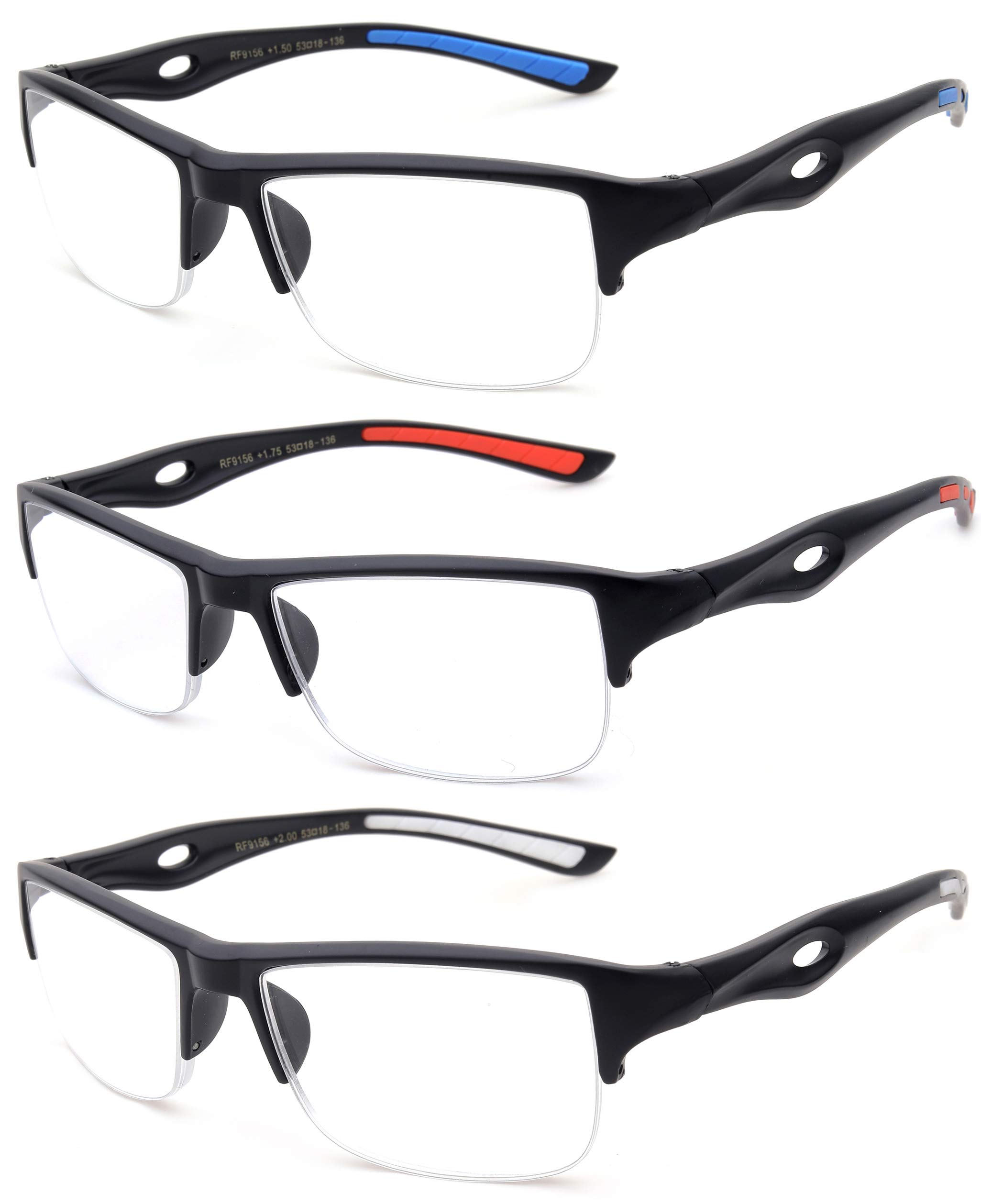 3 Packs Mens Reading Glasses Sporty Half Frame Reading Glasses for Men Half Rim Reading Glasses 2.50