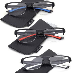 3 Packs Mens Reading Glasses Sporty Half Frame Reading Glasses for Men Half Rim Reading Glasses 2.50