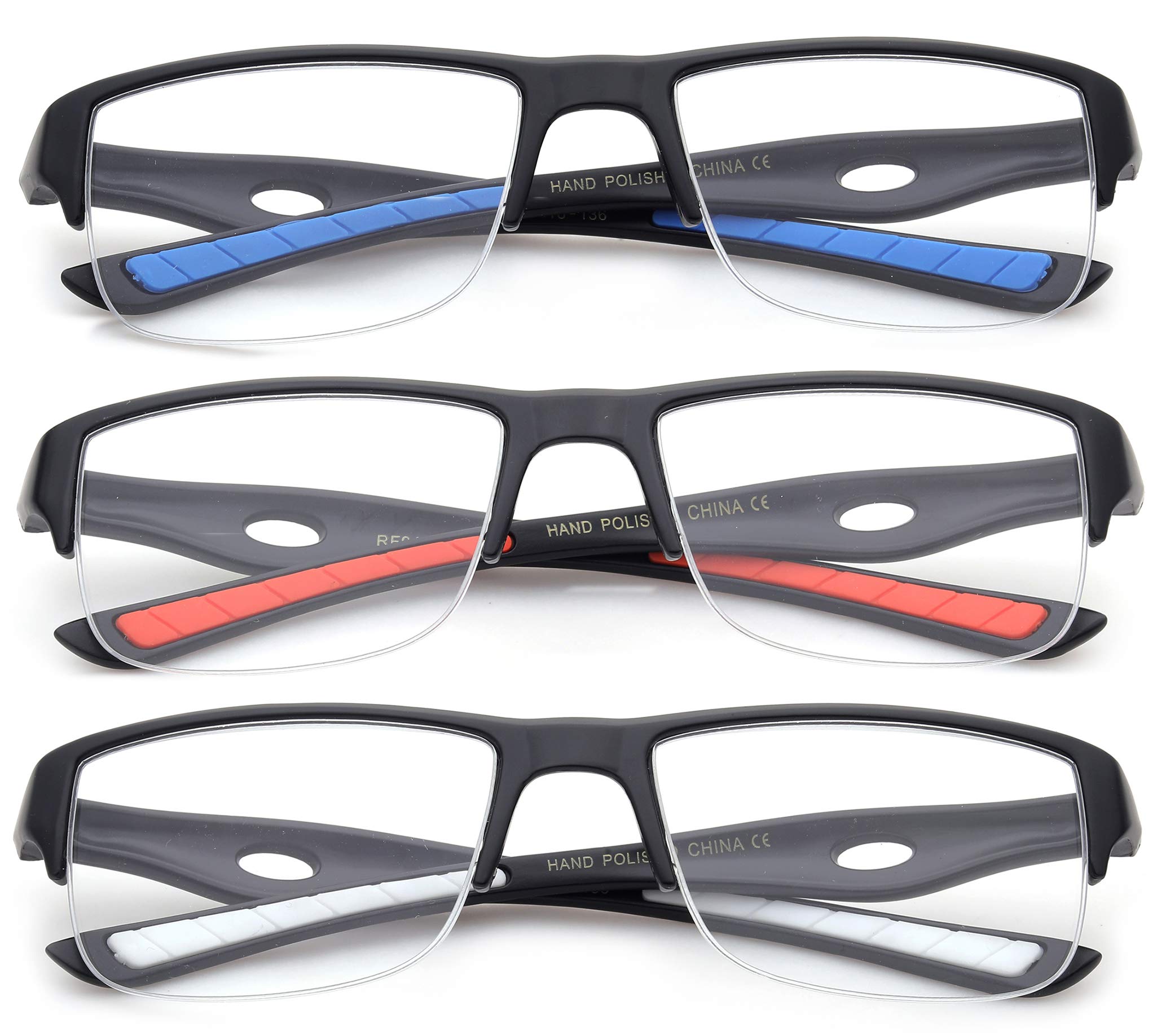 3 Packs Mens Reading Glasses Sporty Half Frame Reading Glasses for Men Half Rim Reading Glasses 2.50