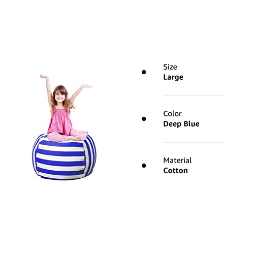 Zwish Stuffed Animal Storage Bean Bag Chair Cover for Kids Room, Stuffed Animals Storage Organizer Boys and Girls Plush Toy—Deep Blue