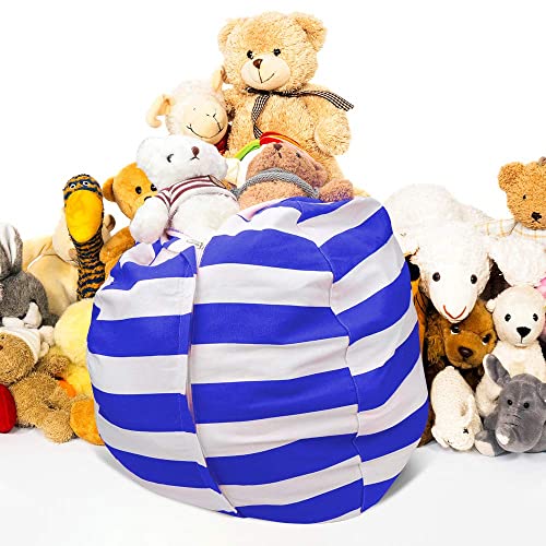 Zwish Stuffed Animal Storage Bean Bag Chair Cover for Kids Room, Stuffed Animals Storage Organizer Boys and Girls Plush Toy—Deep Blue