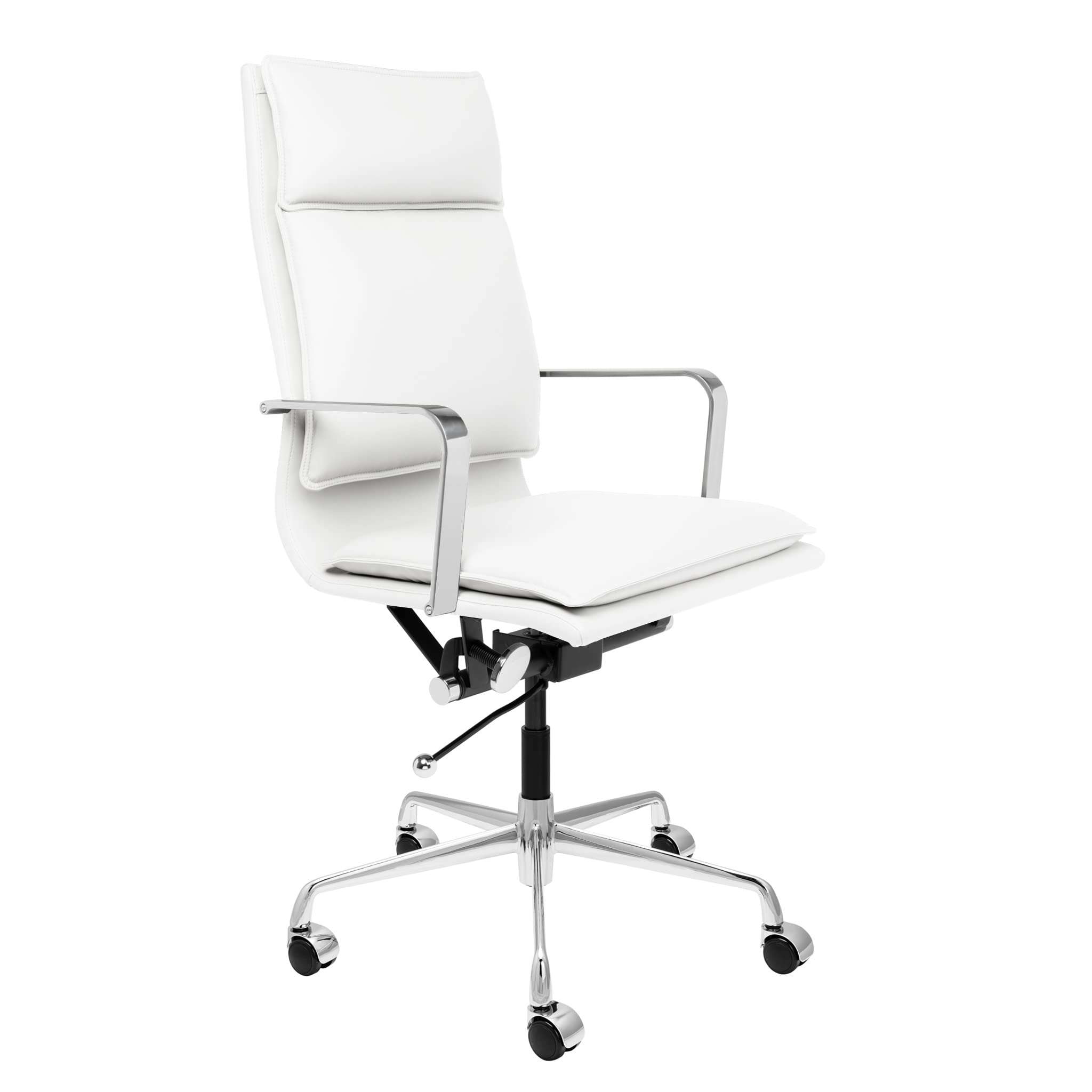 Laura Davidson Furniture Lexi II Padded Office Chair - Tall Back Desk Chair with Arm Rest, Swivel & Cushion Availability, Made of Faux Leather, White