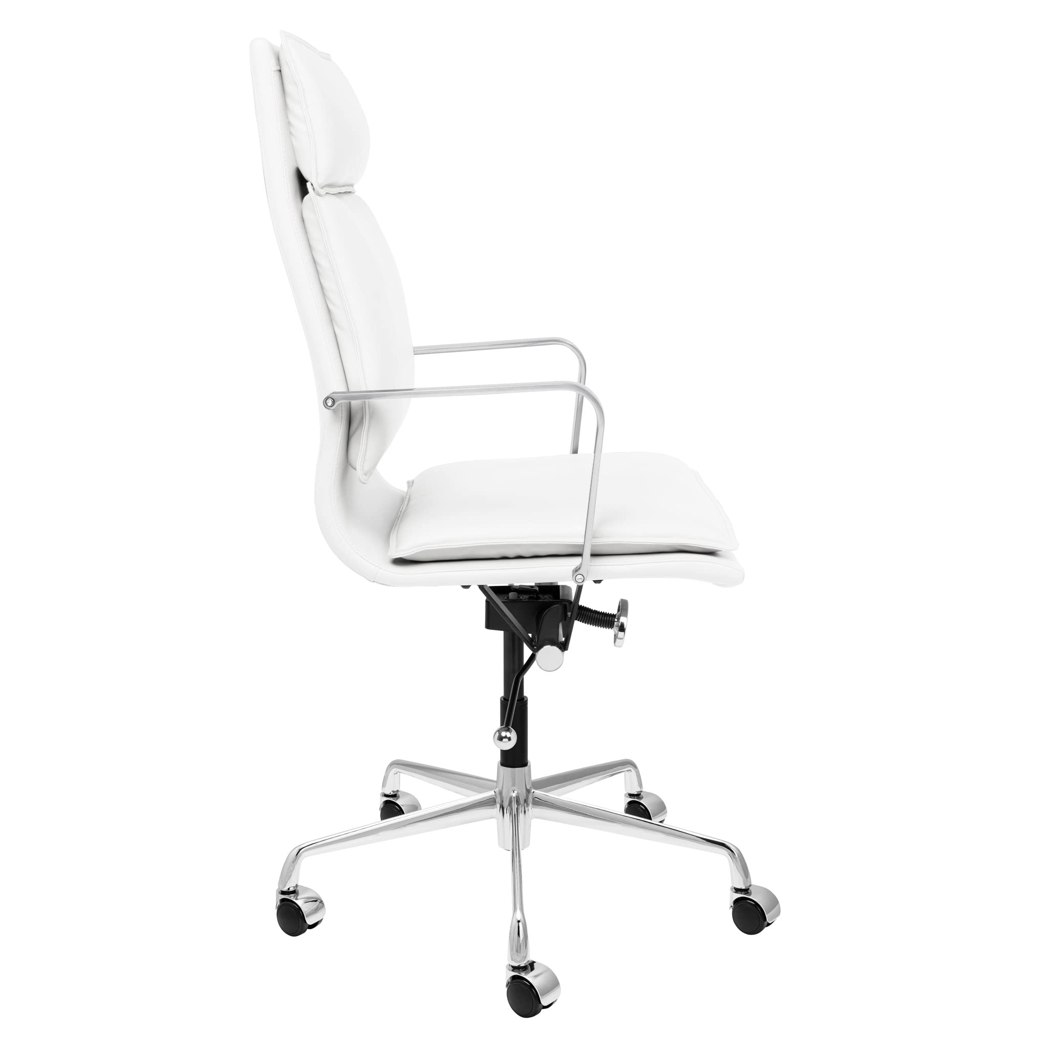 Laura Davidson Furniture Lexi II Padded Office Chair - Tall Back Desk Chair with Arm Rest, Swivel & Cushion Availability, Made of Faux Leather, White