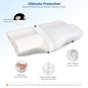 ZAMAT Contour Memory Foam Pillow for Neck Pain Relief, Adjustable Orthopedic Ergonomic Cervical Pillow for Sleeping with Washable Cover, Bed Pillows for Side, Back, Stomach Sleepers