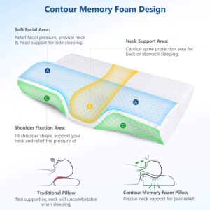 ZAMAT Contour Memory Foam Pillow for Neck Pain Relief, Adjustable Orthopedic Ergonomic Cervical Pillow for Sleeping with Washable Cover, Bed Pillows for Side, Back, Stomach Sleepers