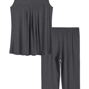 Latuza Women's Summer Pleated Tank Top Capris Pajamas Set 4X DarkGray