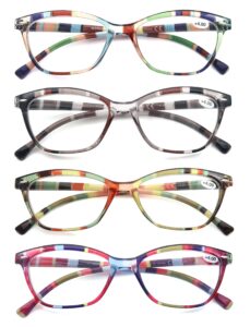 heeyyok women reading glasses 4-pack colorful 2.00 readers,beautiful pattern cat eye glasses for reading lightweigth flexible spring hinge well wear look younger