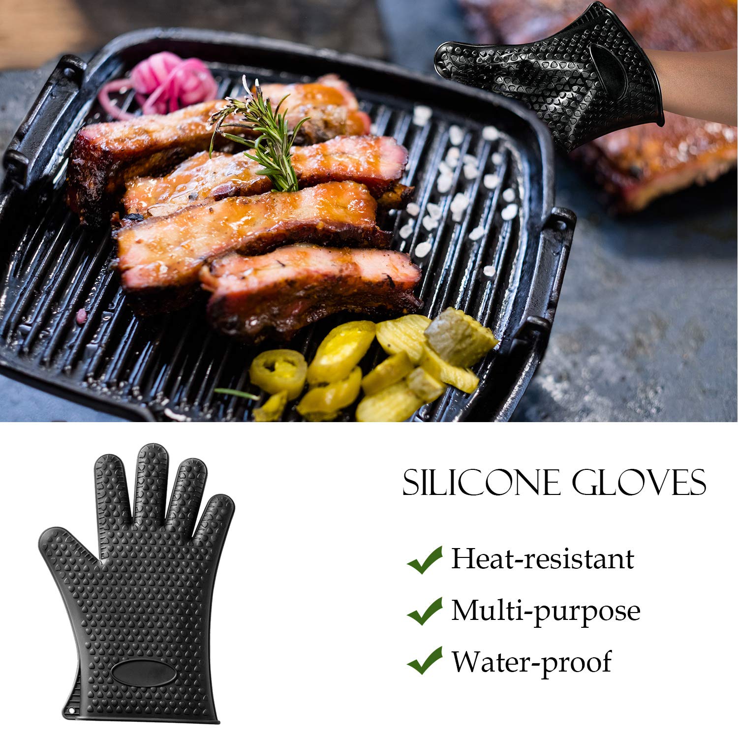 ROMANTICIST 26pcs Grilling Accessories Kit for Men Women, Stainless Steel Heavy Duty BBQ Tools with Glove and Corkscrew, Grill Utensils Set in Portable Canvas Bag for Outdoor,Camping,Backyard,Black