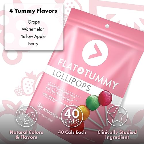 Flat Tummy Lollipops, Pack of 30 – Crush Cravings and Avoid Unwanted Calories - Apple, Grape, Watermelon & Berry – Delicious Low Calorie Diet Candy – Clinically Proven Ingredient