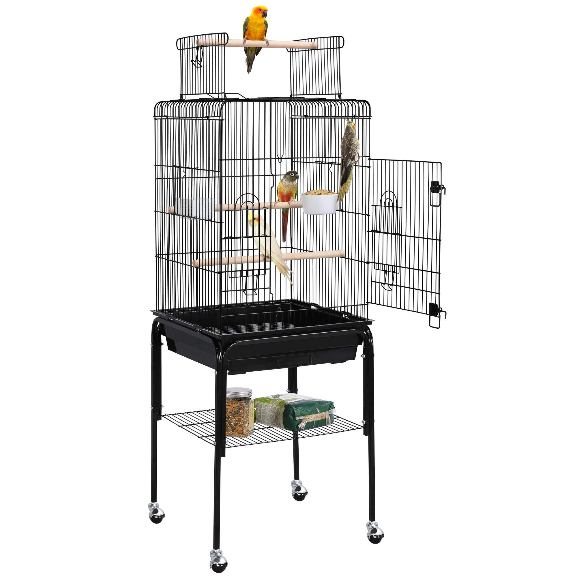 Topeakmart Play Open Top Standing Bird Cage with Removable Stand Wheels Black