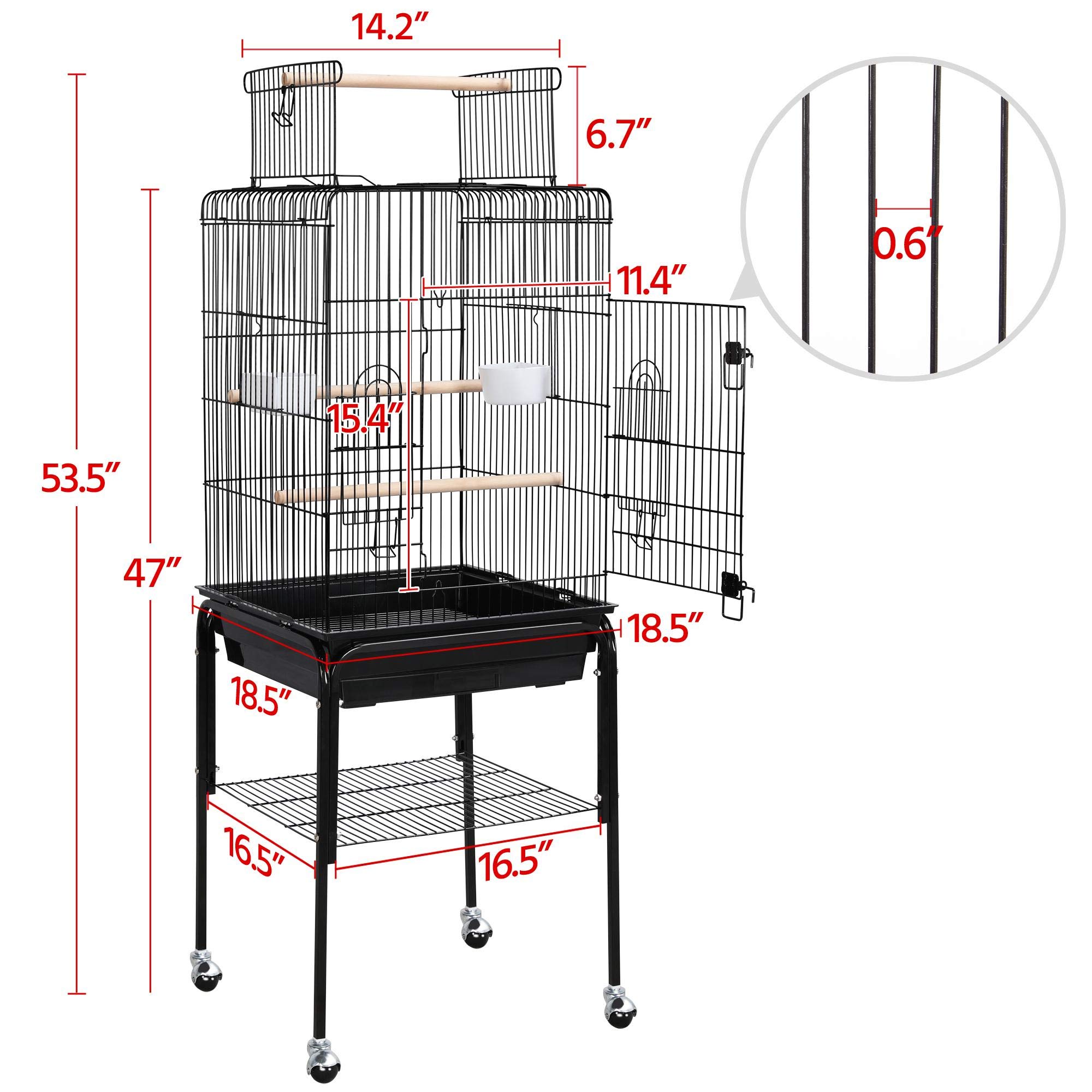 Topeakmart Play Open Top Standing Bird Cage with Removable Stand Wheels Black