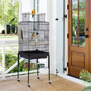 Topeakmart Play Open Top Standing Bird Cage with Removable Stand Wheels Black