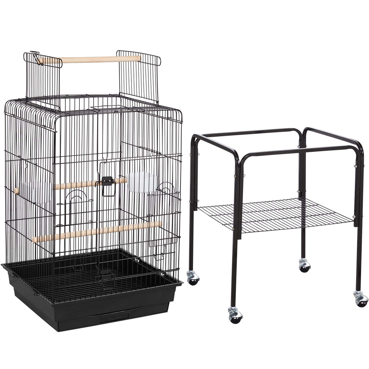 Topeakmart Play Open Top Standing Bird Cage with Removable Stand Wheels Black