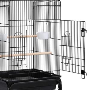 Topeakmart Play Open Top Standing Bird Cage with Removable Stand Wheels Black