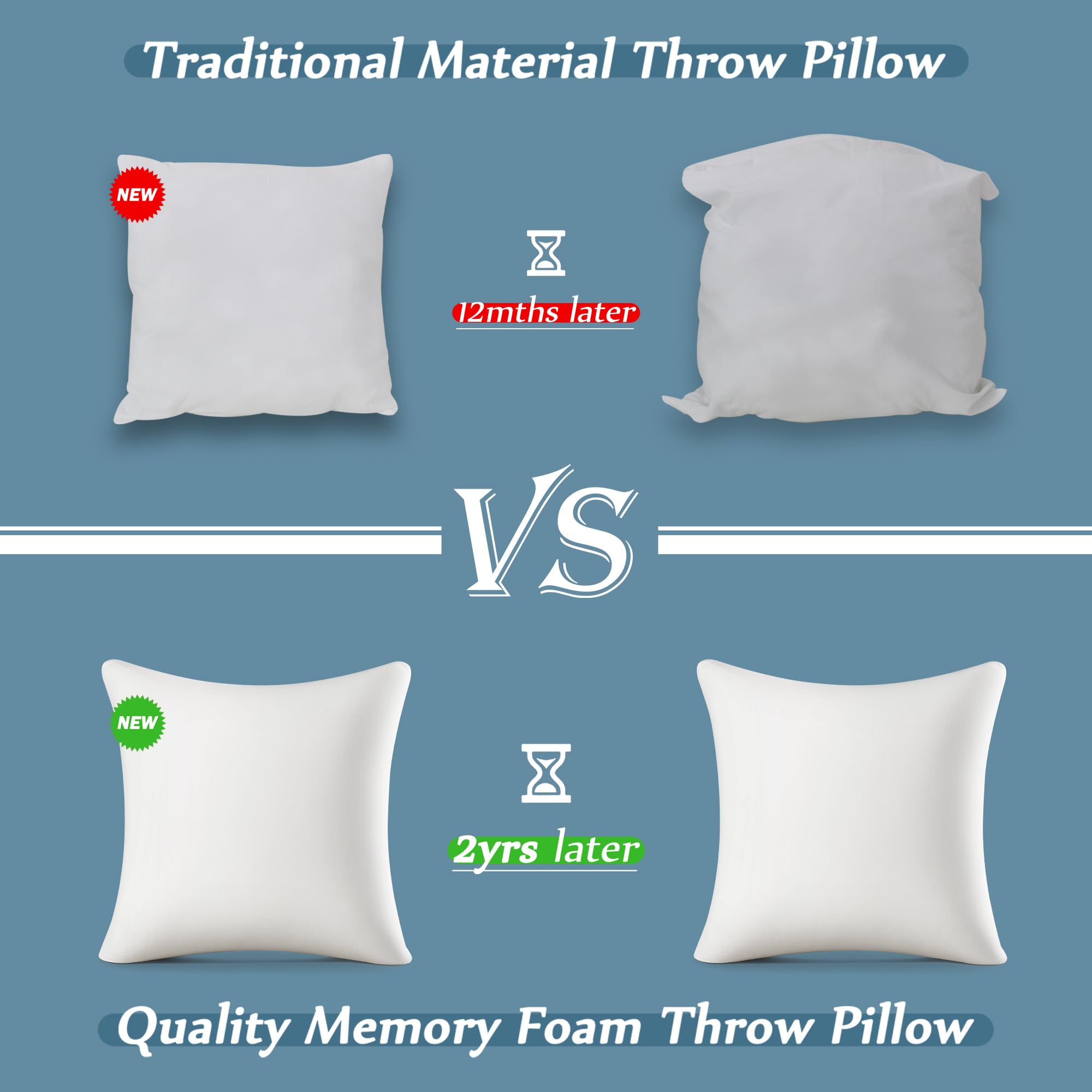 AM AEROMAX 20 ×20 Pillow Insert Memory Foam Throw Pillow Insert Sham Square for Decorative Cushion Bed Couch Sofa without Deform After Longtime Use