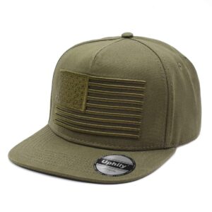 uphily olive drab od green usa american flag flat brim bill hat - high profile patriotic snapback baseball cap for men or women